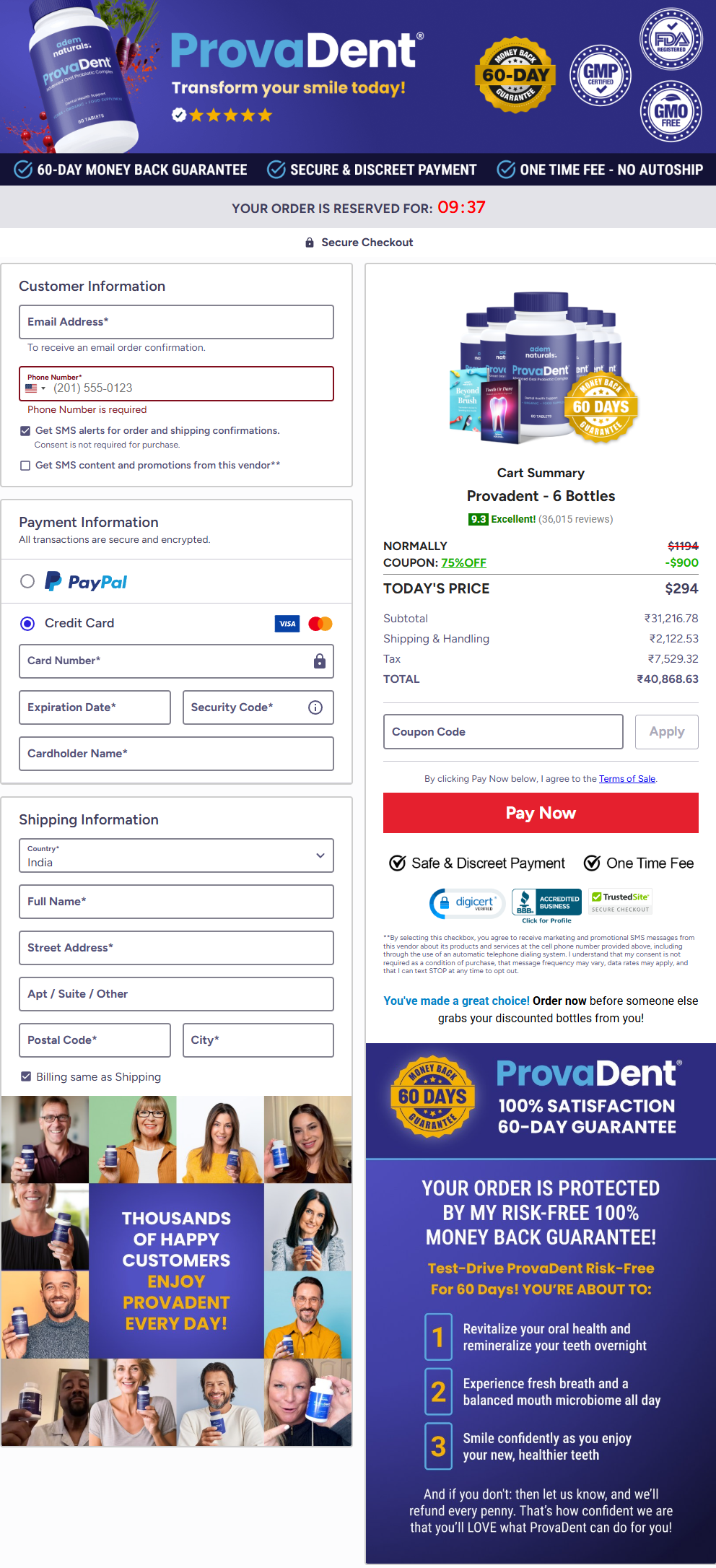 ProvaDent checkout screenshot